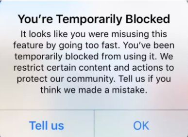 Instagram action block notification