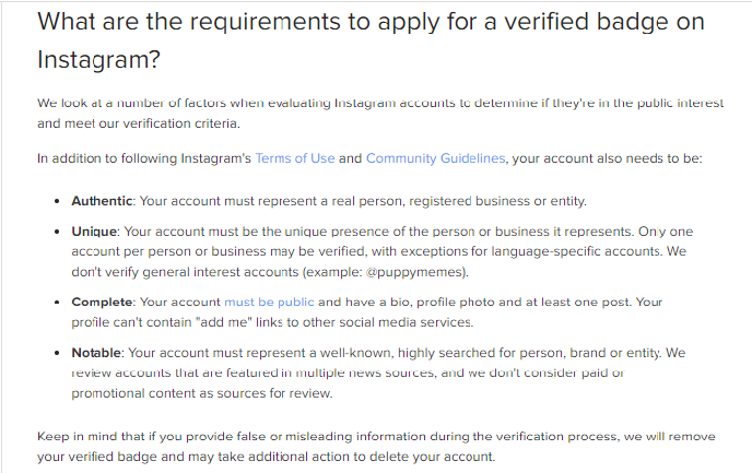 instagram verification rules